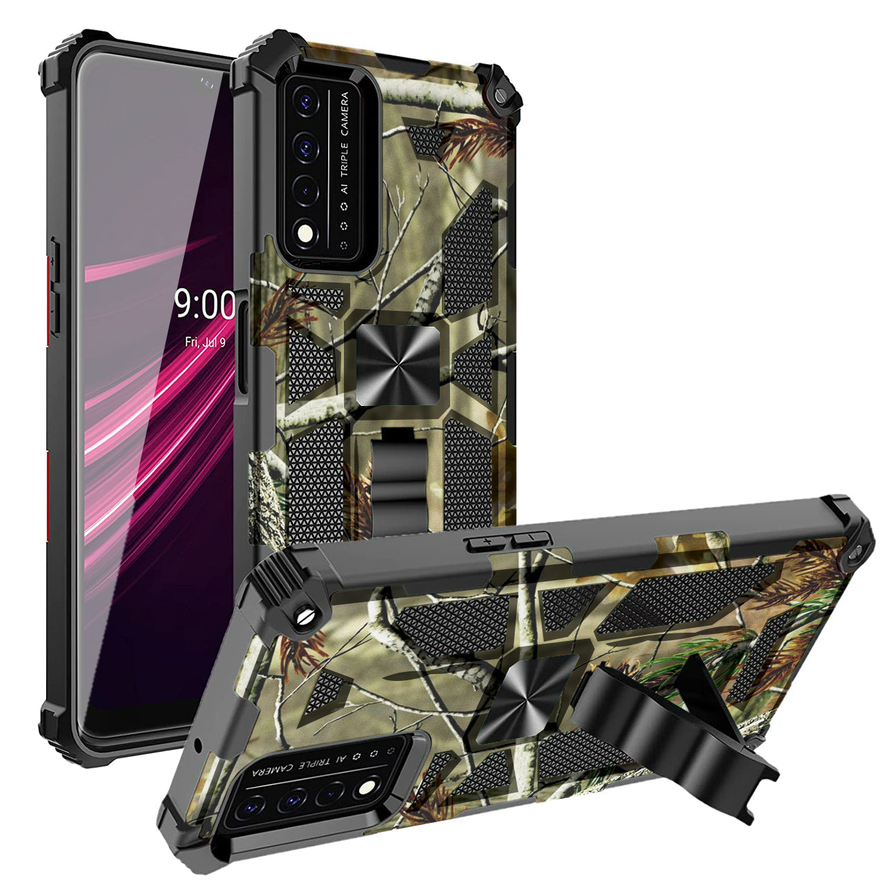 Built-in Kickstand TPU Case with Magnetic Mount for REVVL 5G in Tree leaf patterns